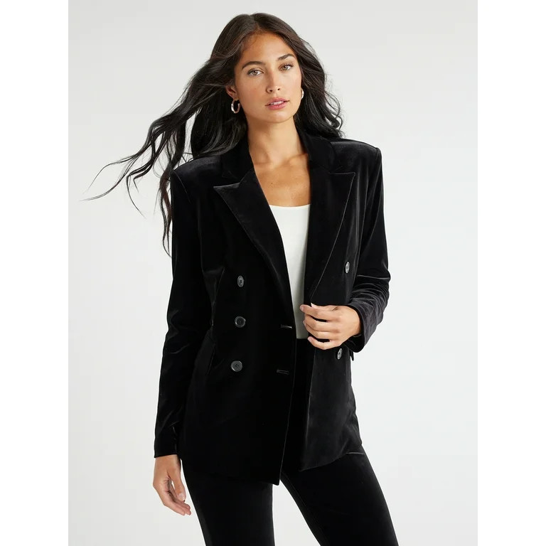 Sofia Jeans Women's Velvet Double-Breasted Blazer, Sizes XS-3XL | Walmart (US)