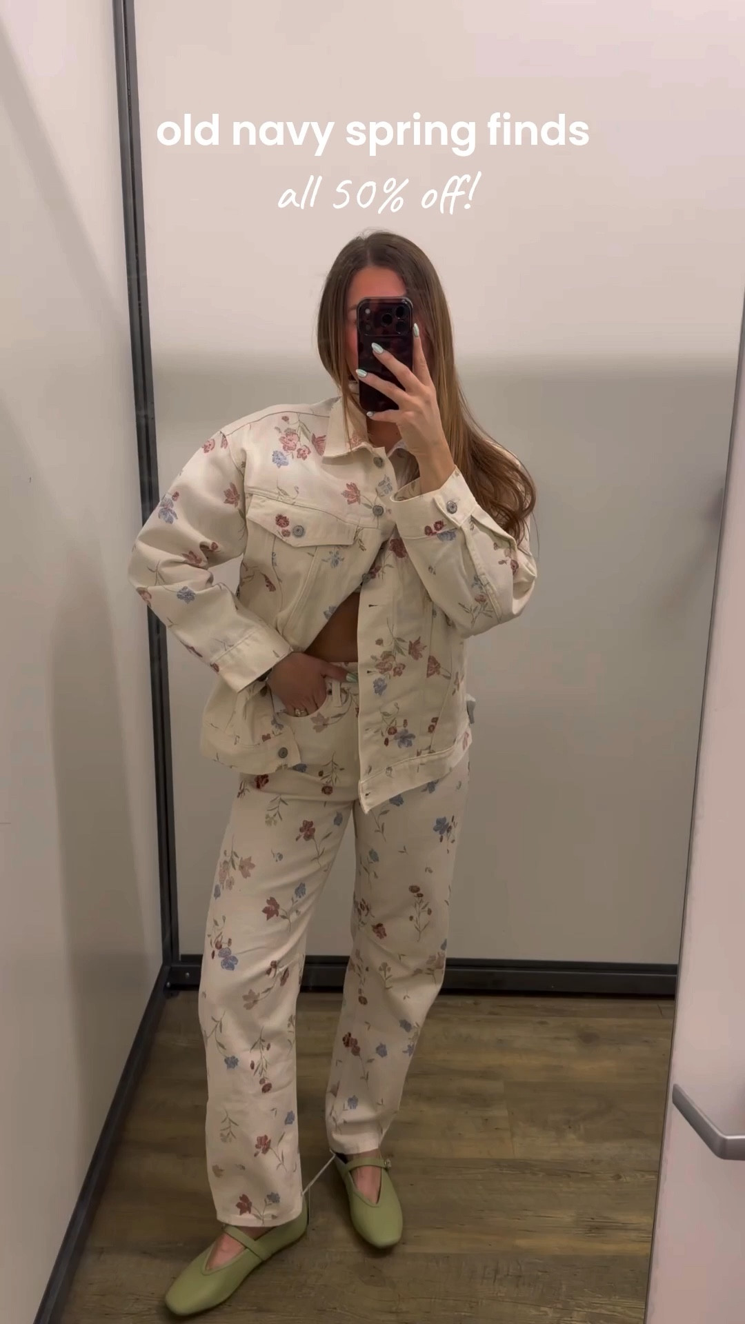 old navy spring finds all 50% off!!! wearing my true size in jeans. sized down one in jean jacket. shoes fit true to soze!

#LTKootd #LTKSeasonal #LTKSaleAlert