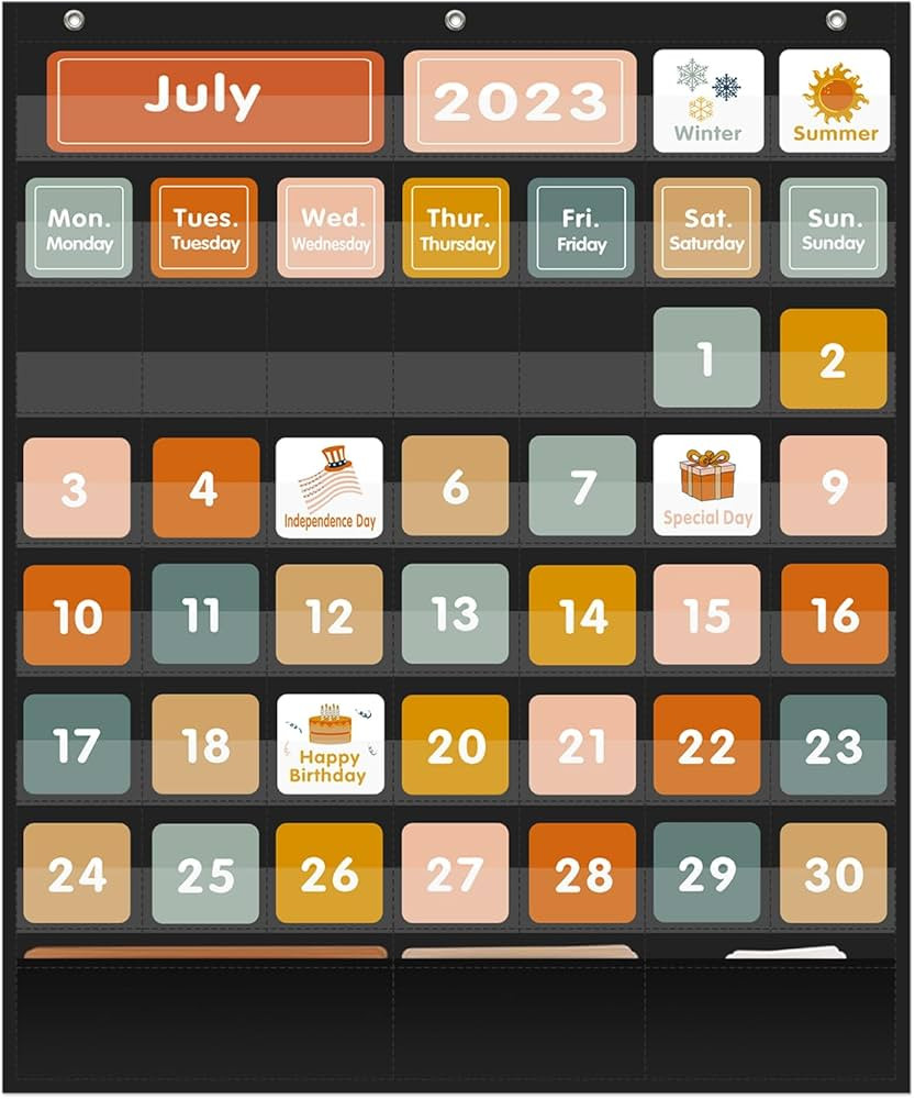 REGELETO Boho 46+3 Pockets Calendar Pocket Chart with 92 Cards for Classroom,Large Size: 28.75 x ... | Amazon (US)