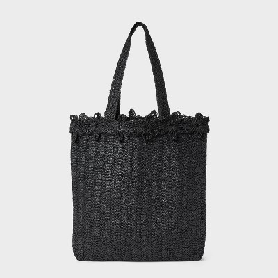 Straw Large Floral Print Tote Handbag - A New Day™ Black | Target
