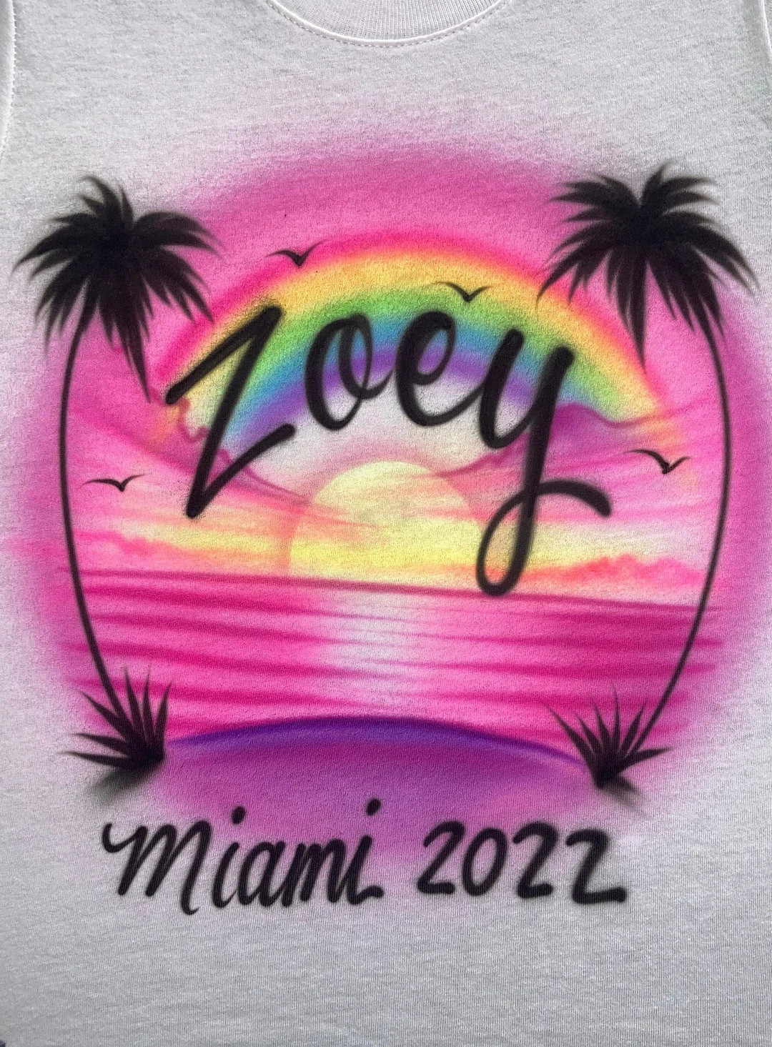 Airbrush T-shirt - Beach Scene - Sunset - Rainbow - Palm Trees - Personalized - Custom | Etsy (US)