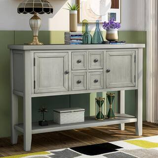 46 in. Rectangle Antique Gray Wood Console Table with 4-Storage Drawers and 2-Cabinets | The Home Depot
