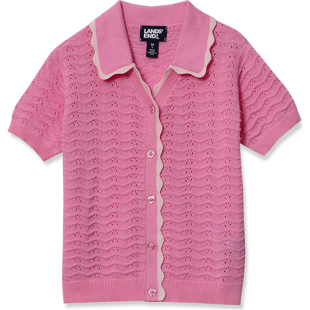 Lands' End Girls Short Sleeve Collared Sweater in Prism Pink at Nordstrom, Size X-Small | Nordstrom
