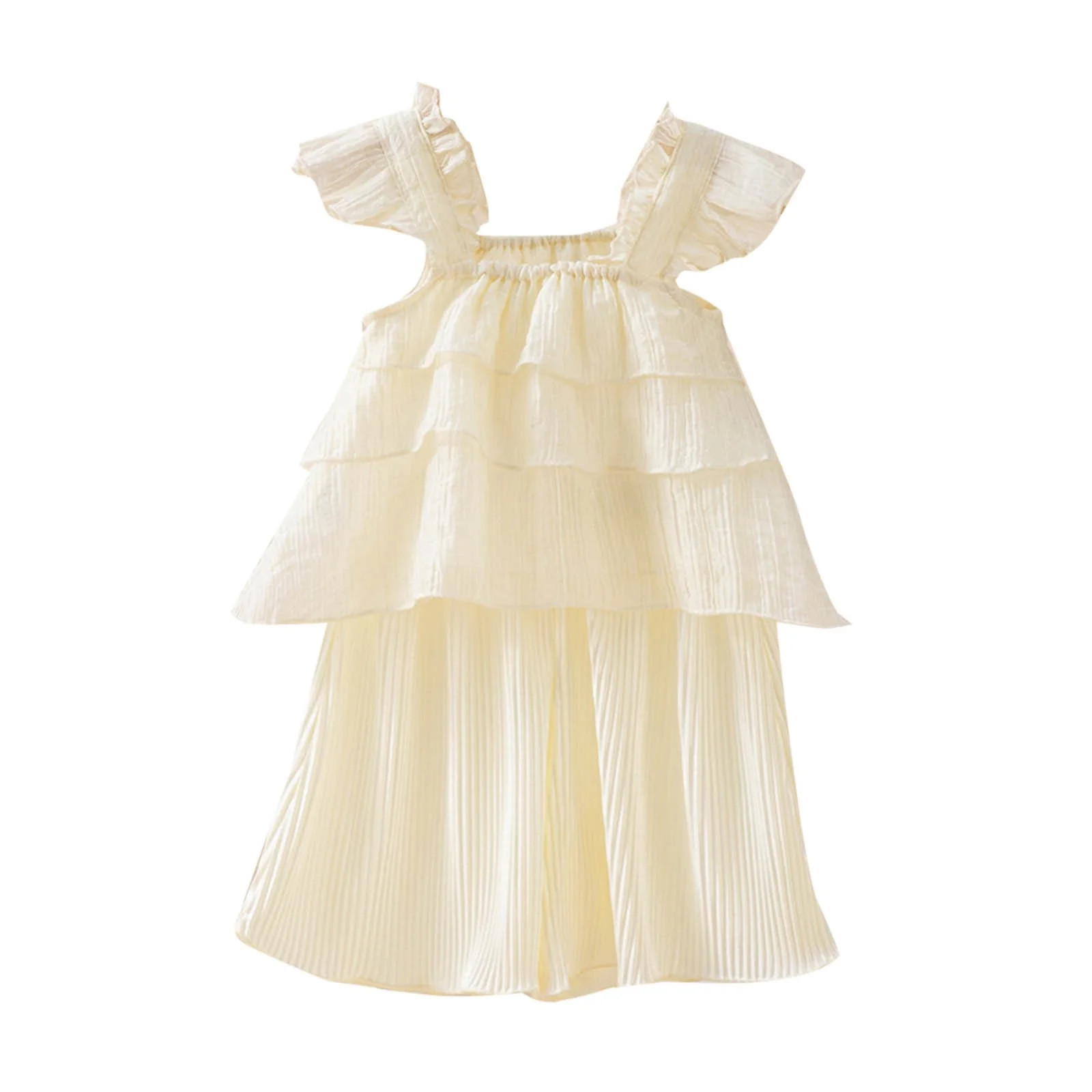 tarylea Baby Girls Clothes Cap Sleeve Double Layered Tank Top Wide Leg Casual Flowy Palazzo Pants... | Walmart (US)