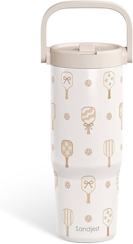 SANDJEST Pickleball Stainless Steel Straw Lid Tumbler 30oz with Carry Handle for Women Girls, Ins... | Amazon (US)