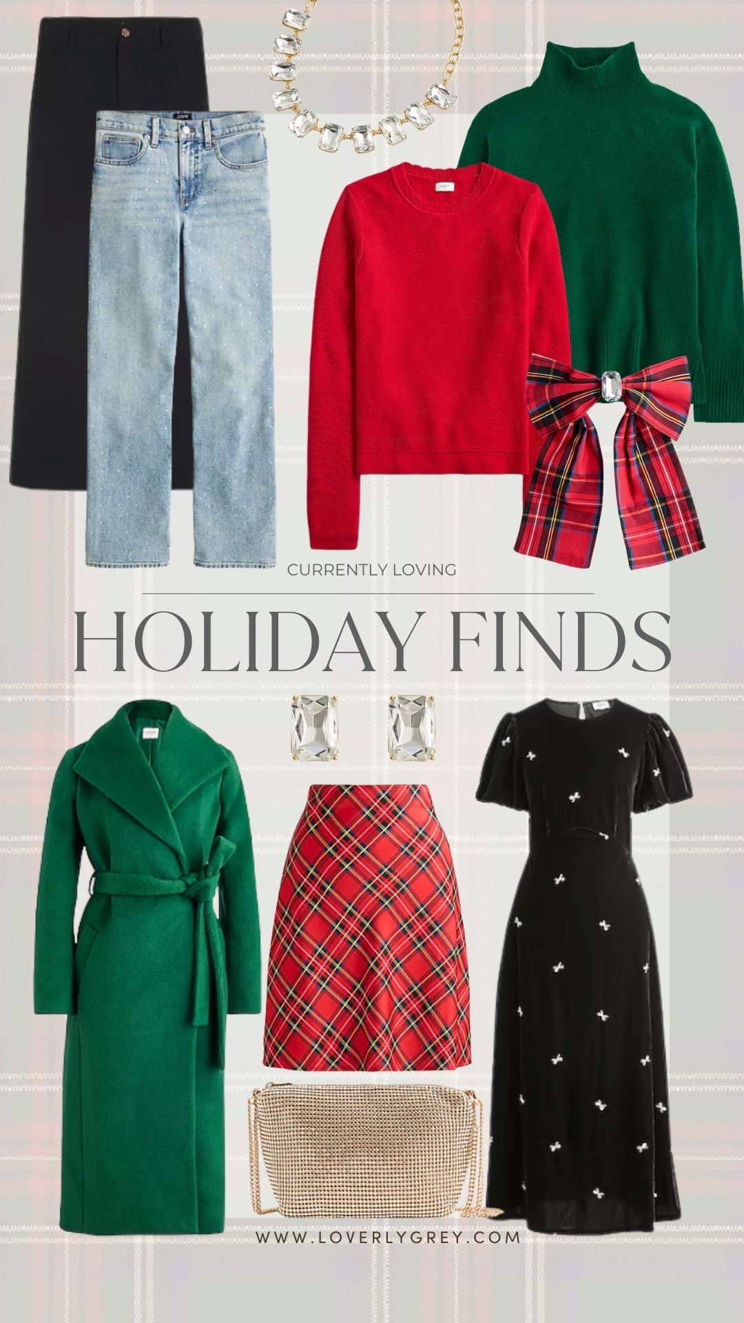 Holiday finds I’m currently loving from J.Crew Factory! Bright red and green pieces that match the holiday aesthetic perfectly! Plus, rhinestone accessories & sparkly purses that will complete your festive look! The perfect pieces to add to your holiday wardrobe now! 

#LTKFindsUnder100 #LTKSeasonal #LTKHoliday