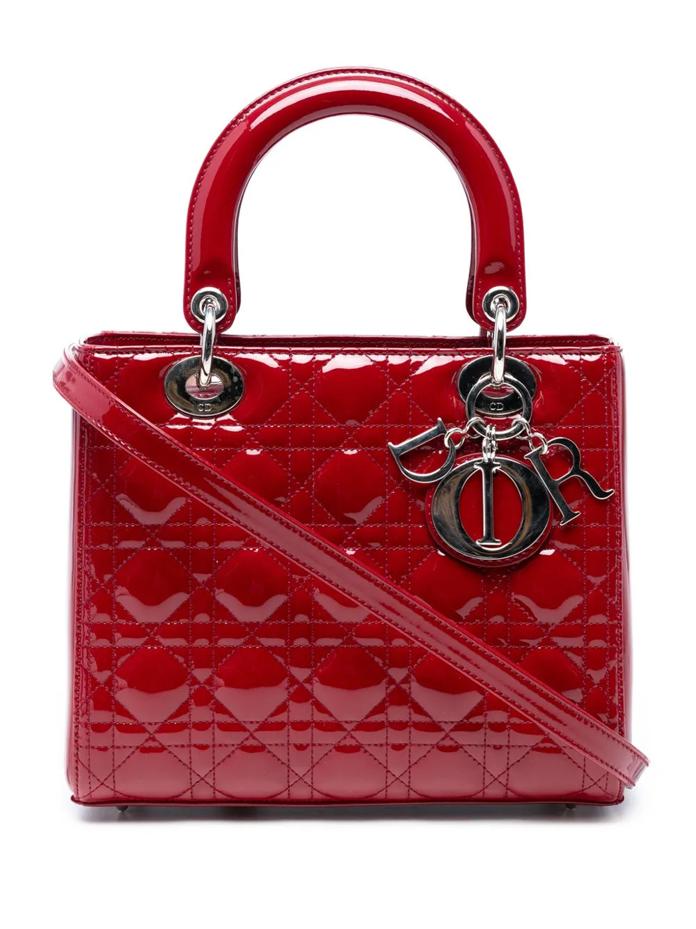 Christian Dior Pre-Owned 2011 Medium Patent Cannage Lady Dior satchel - Red | Farfetch Global