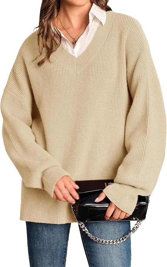 Arach&Cloz Women's Wool Blend Oversized V Neck Casual Sweaters 2025 | Amazon (US)