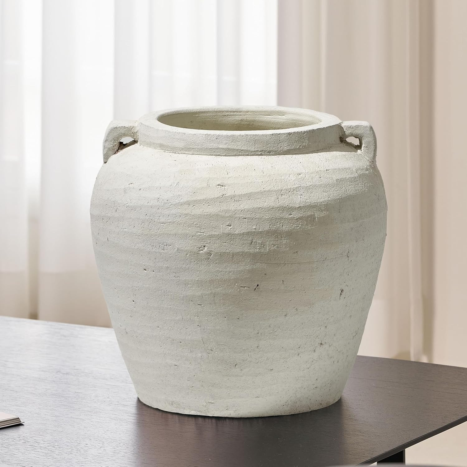 LB2 White Ceramic Large Vase, 11.2" Tall Zen Style vase, Terra Cotta Pitcher, Distressed Farmhouse Decor, Pottery Decorative Flower for Home Décor | Amazon (US)