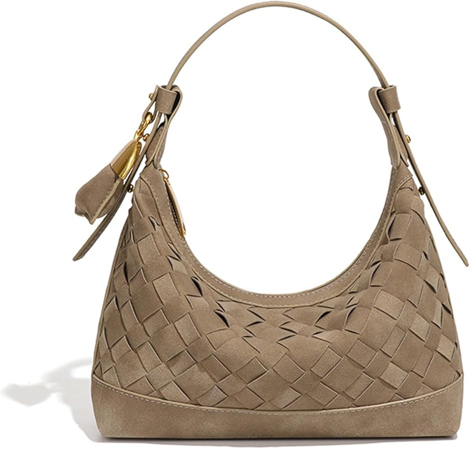 Luxurious Suede Hobo Bag - Women's Woven Leather Shoulder Bag with Spacious Interior, Pine Tea Co... | Amazon (CA)