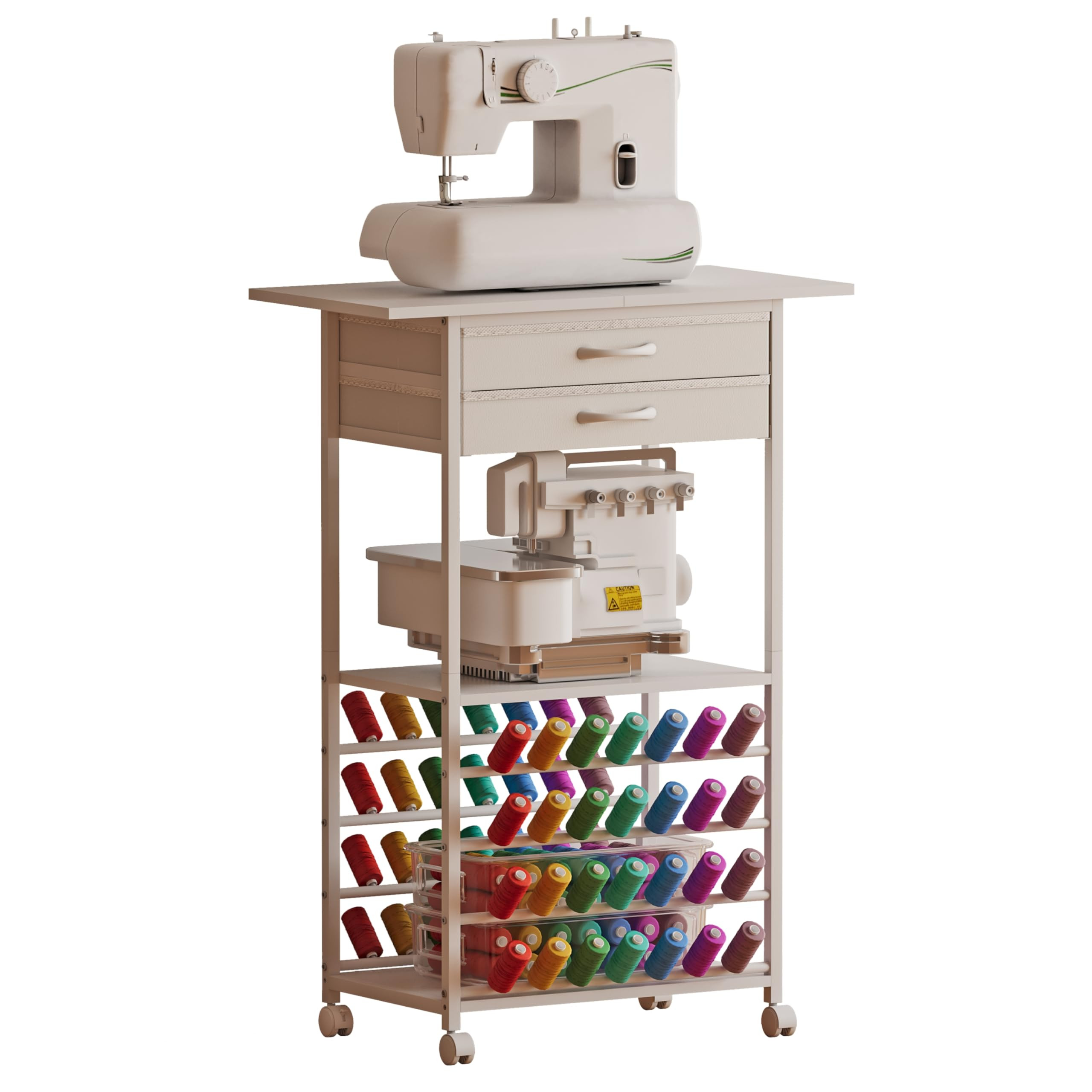 Rolling Sewing Machine Table with 2 Fabric Drawers，Craft Table on Wheel with Spools Thread Hold... | Amazon (US)