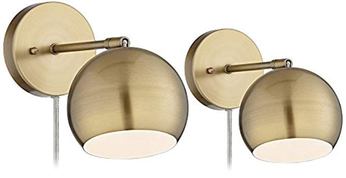 Antique Brass Sphere Shade Pin-up LED Wall Lamps Set of 2 | Amazon (US)