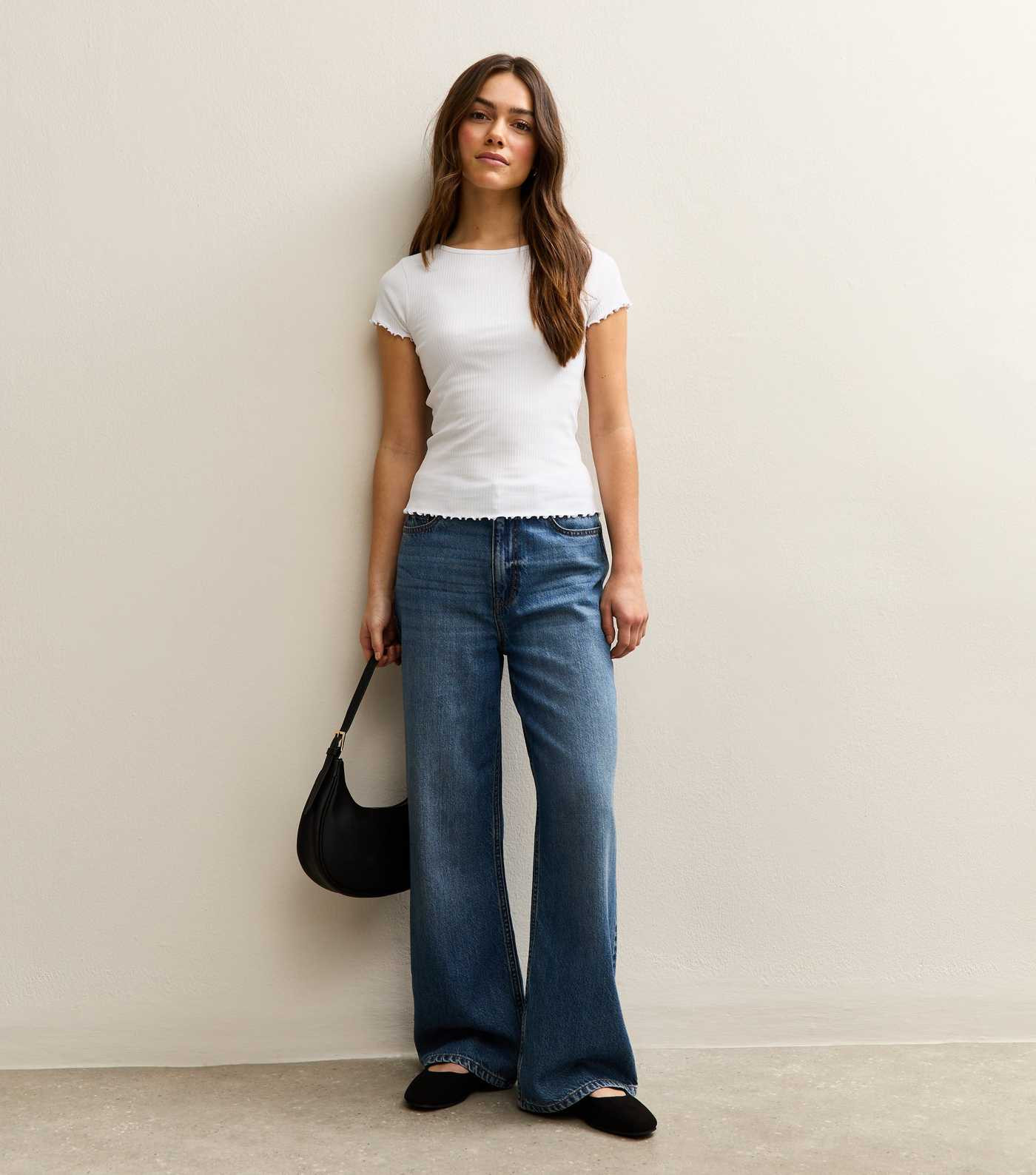 Petite White Ribbed Babylock Tee | New Look | New Look (UK)