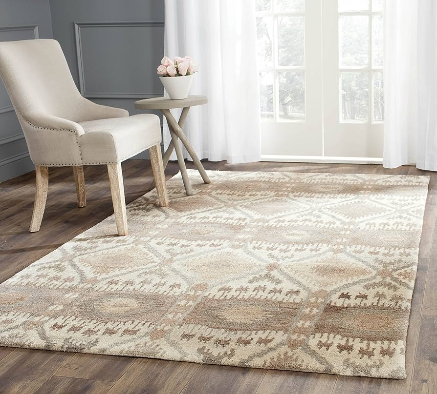 SAFAVIEH Wyndham Collection 7' Square Natural/Multi WYD720A Handmade Modern Premium Wool Area Rug | Amazon (US)