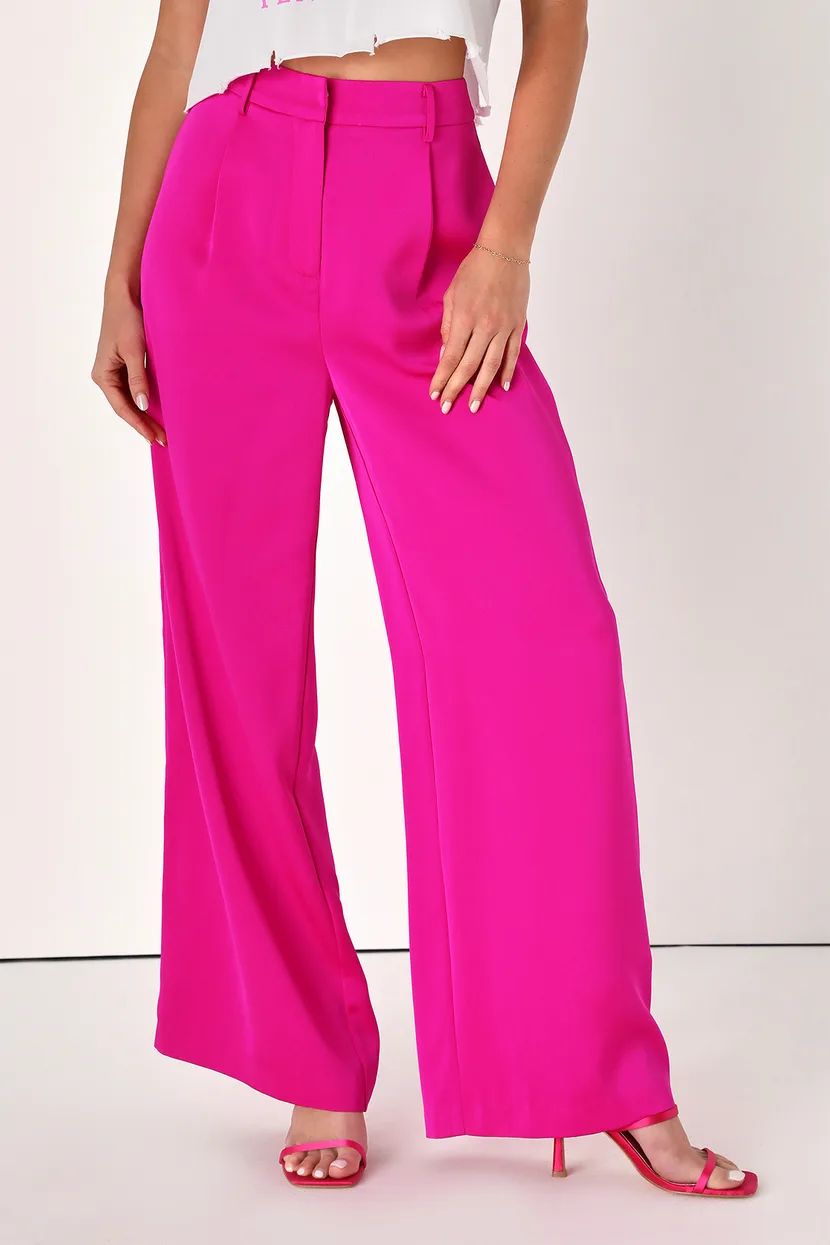 Chic Redefined Fuchsia High-Waisted Wide-Leg Trouser Pants | Lulus (US)