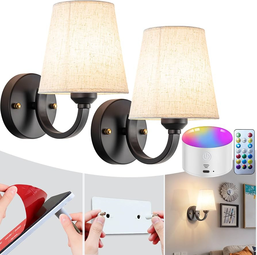 YHCDLAMP Peel and Stick Wall Sconces, No Drilling Stick On Wall Sconce, Wireless Battery Operated... | Amazon (US)
