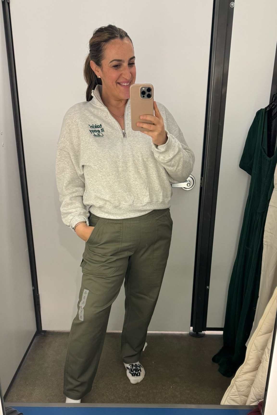 New at Old Navy:
1/2 zip fleece lined sweatshirt and wide leg cargo pants! 
Wearing a large on top and medium on bottom! 

#LTKstyletip #LTKfindsunder50 #LTKmidsize