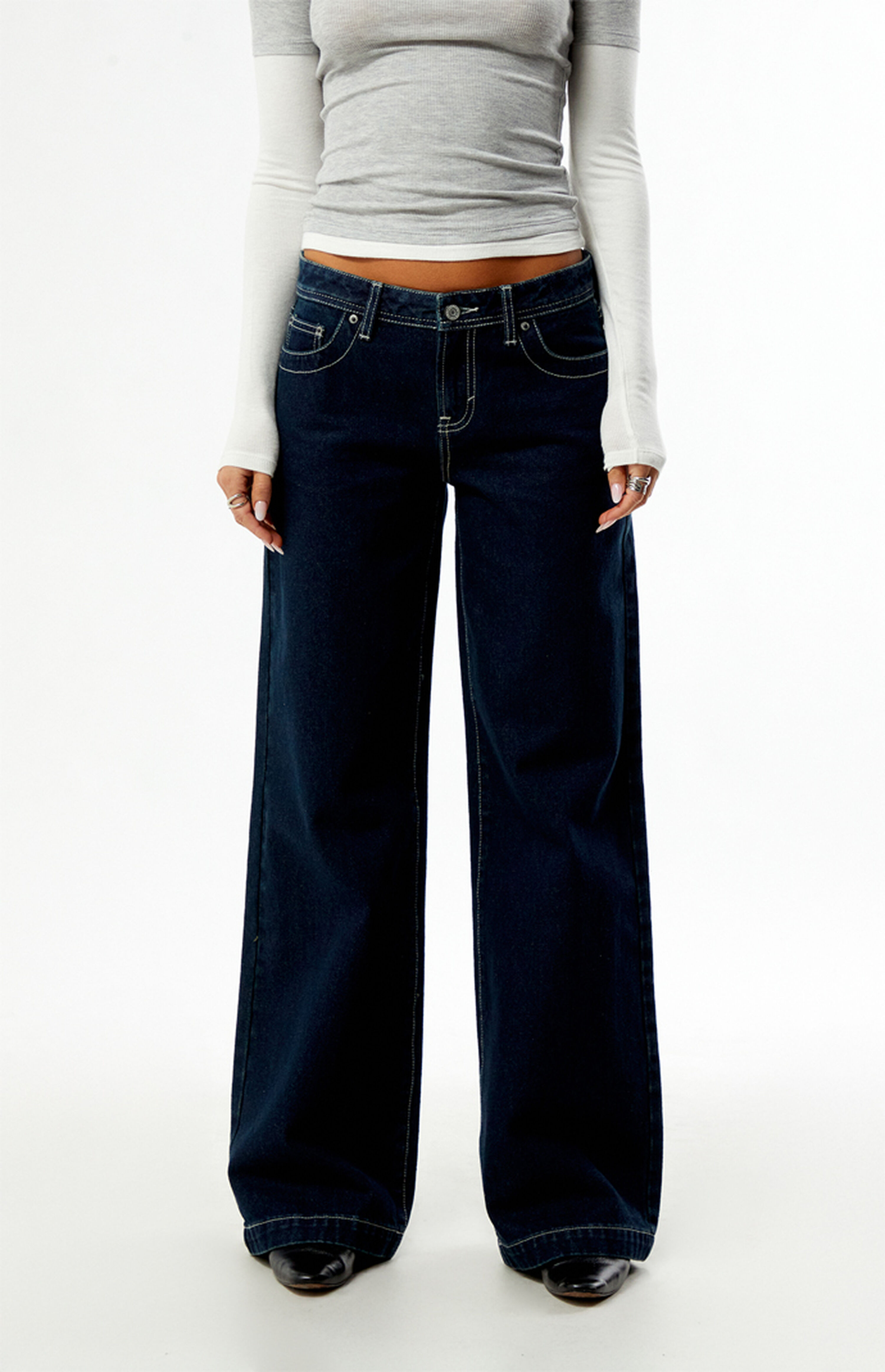 Pacsun Casey Low Rise Baggy Jeans Dark Blue Contrast Stitch | PacSun