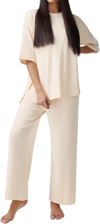 REORIA Womens Fall Lounge Sets Sleepwear Short Sleeve Tops and Long Pants 2 Piece PJ Pajama Sets | Amazon (US)