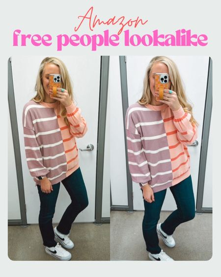 Amazon free people lookalike striped sweater. Size medium. 

#LTKfindsunder50 #LTKstyletip #LTKMostLoved