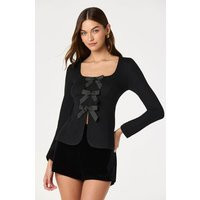 ASTR the Label | Textured Bow Flyaway Top in Black | Size S | ASTR The Label (US)