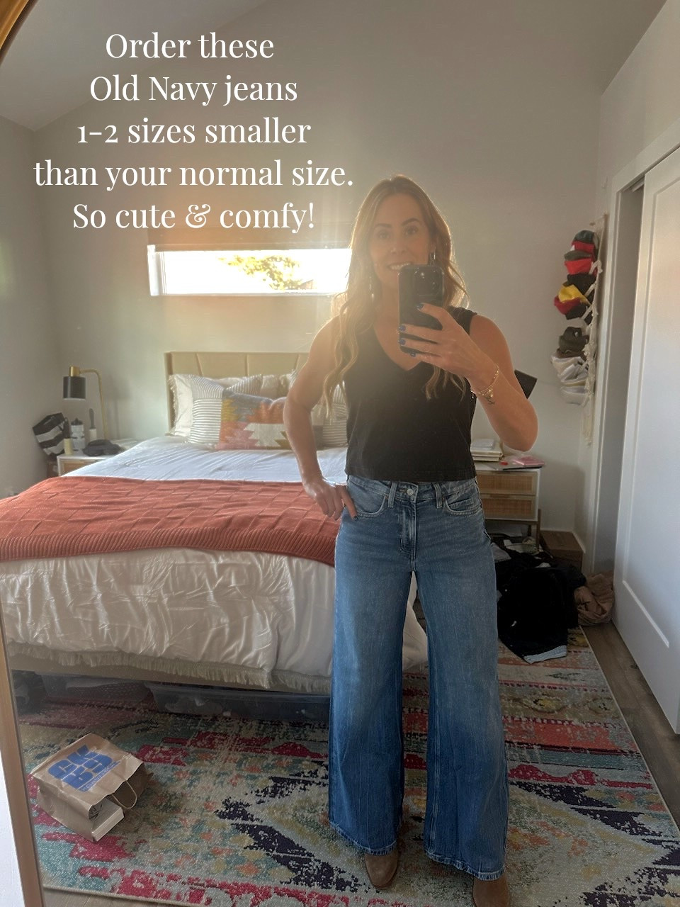 I’n on a text chain with four girlfriends and I’m the ONLY one who doesn’t own these jeans! The trick is to order these particular jeans 1 to 2 sizes smaller than you normally would. If you are a size 6, you order a size 2 m. How great does that feel?! Super cute and super comfy!

#LTKOver40 #LTKdayinmylife #LTKmomlife