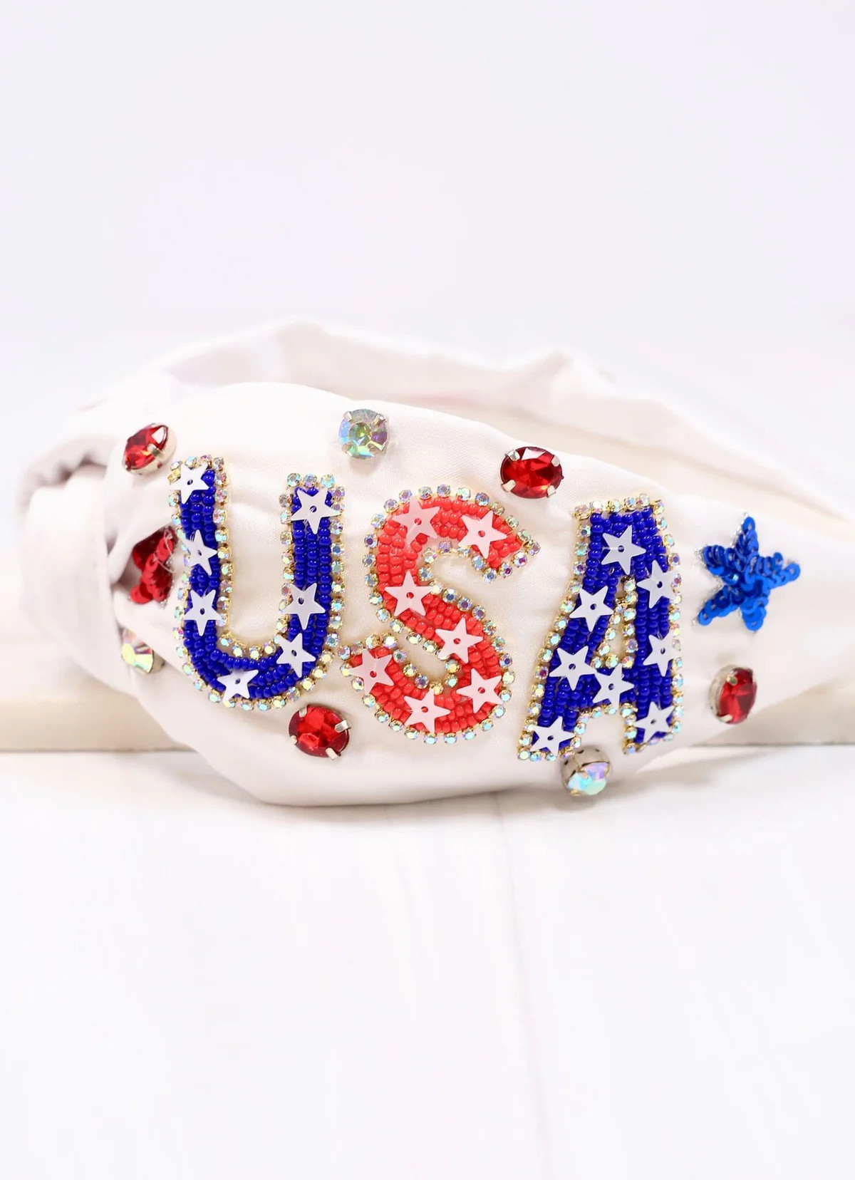 USA Embellished Headband WHITE | Caroline Hill