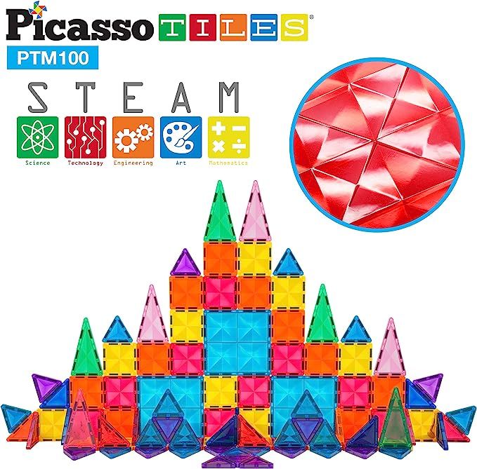 PicassoTiles 100 Pieces Magnetic Tiles Building Blocks Mini Size Diamond Series Magnet Toys Trave... | Amazon (US)