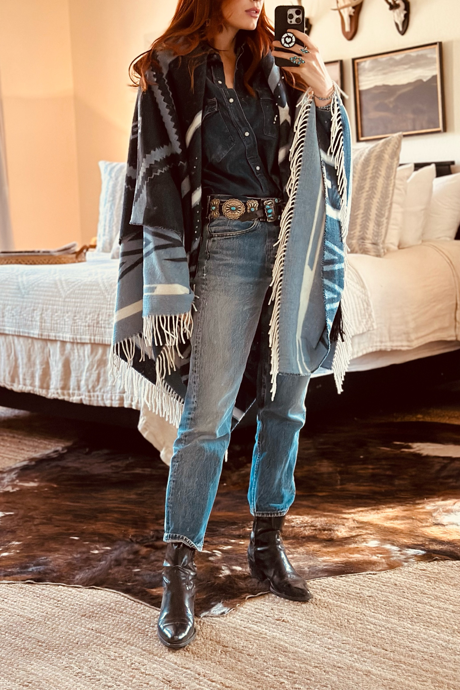 Dressed and ready for an anniversary party in the mountains. I am wearing a lot of my tried and true pieces and you can totally do it too! My pieces are all several seasons old but I found all of the pieces so you can get the look! 
I am wearing a blanket over my shoulders, as Native American women commonly did. This one is from a Native American designer and I found similar ones for you here. 

#LTKTravel #LTKWorkwear #LTKOver40