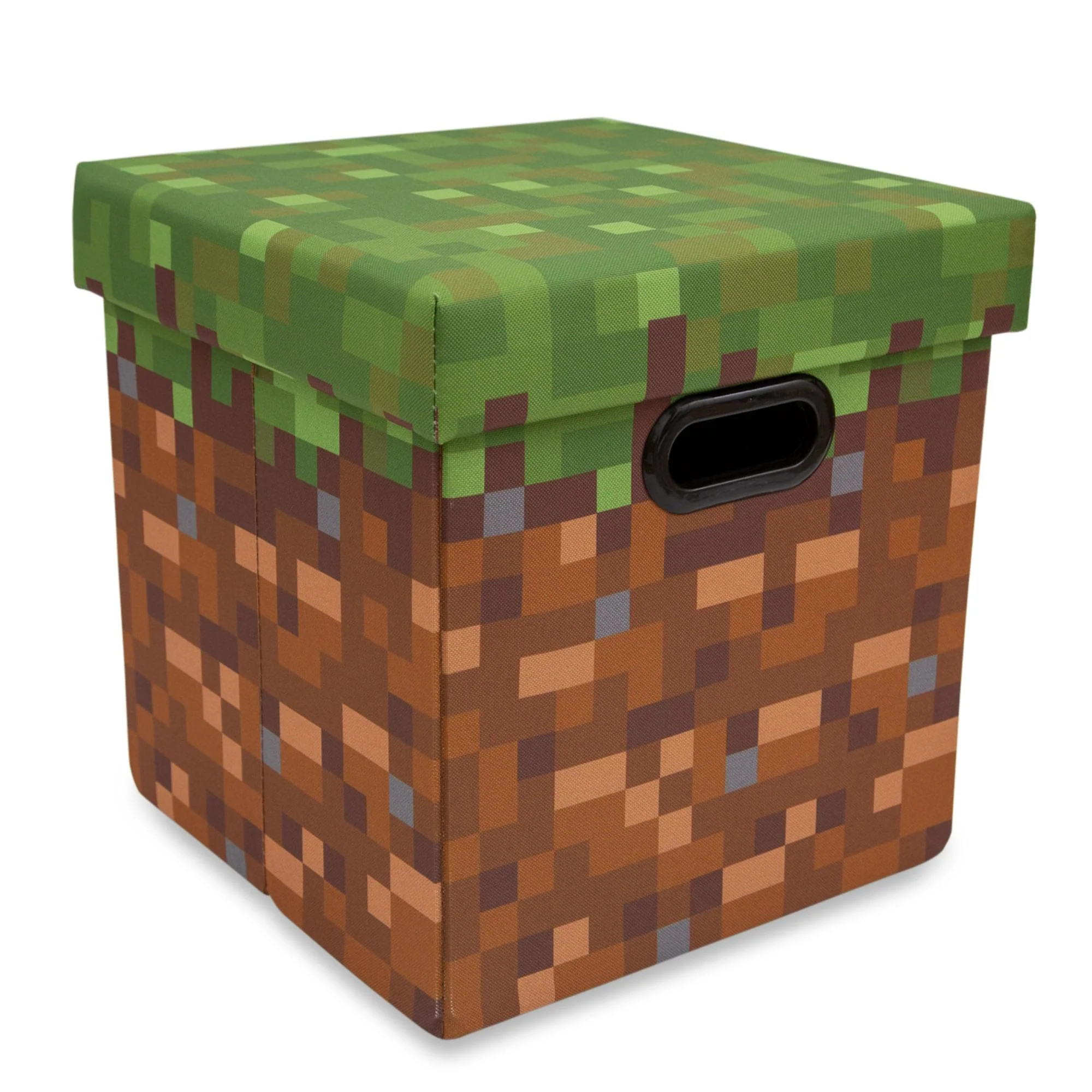 Minecraft Grassy Block Fabric Storage Bin Cube Organizer with Lid | 13 Inches | Toynk
