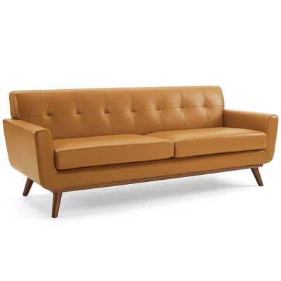 Saginaw Genuine Leather 90" Square Arm Sofa Corrigan Studio® Fabric: Tan Genuine Leather, Leg Color: | Wayfair North America