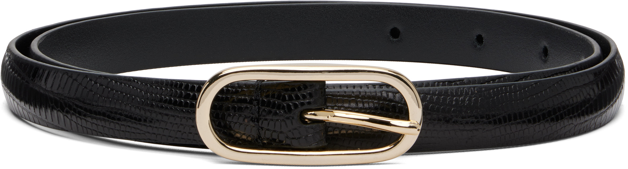 Anderson's Black Super Skinny Lizard Leather Oval Buckle Belt | SSENSE