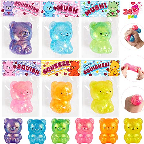 JOYIN 24 PCS Valentines Day Bear Toys with Card, Squeeze Stretchy Stress Relief and for Classroom Exchange, Valentine's Party Favors, Fidget Toys for Boys and Girls | Amazon (US)
