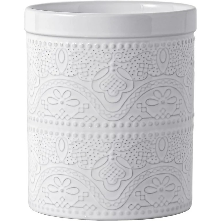 FUN ELEMENTS Kitchen Utensil Holder, 7.2" Super Large Utensil Crock Heavy and Stable Lace Emboss ... | Walmart (US)