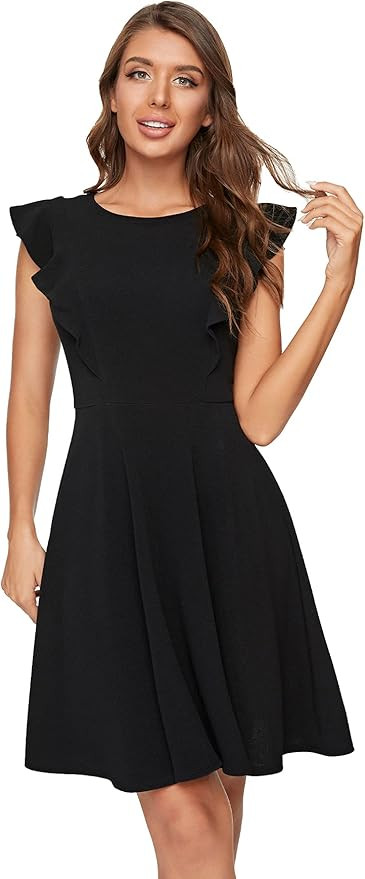 Romwe Women's A Line Swing Dress for Women Ruffle Cap Sleeve Party Dresses | Amazon (US)
