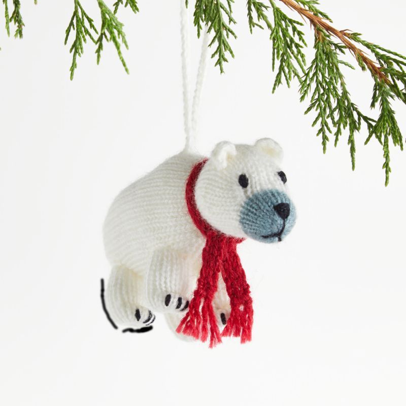 Handmade Alpaca Polar Bear with Scarf Christmas Tree Ornament + Reviews | Crate & Barrel | Crate & Barrel