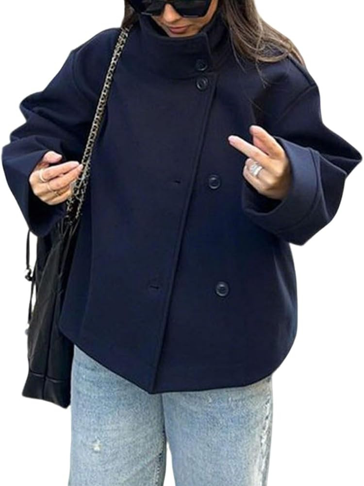 CHARTOU Women Crop Pea Coat Wool Blend Winter Loose Casual Short Jacket Outwear | Amazon (US)