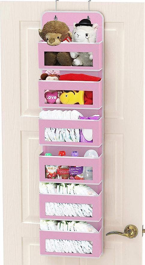 Simple Houseware Over Door/Wall Mount 6 Clear Window Pocket Organizer, Pink | Amazon (US)