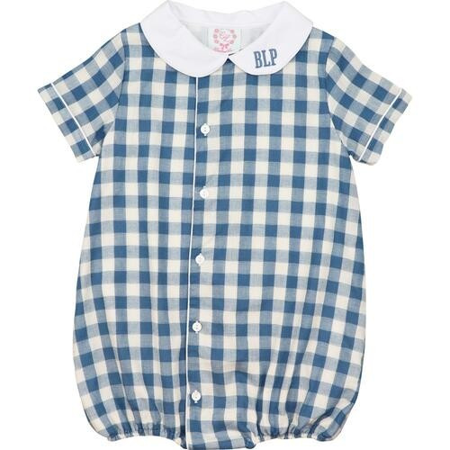 Blue Check Linen Boys Bubble | Cecil and Lou