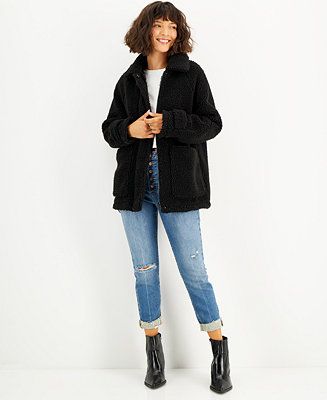 CoffeeShop Juniors' Collared Zip-Front Fleece Coat - Macy's | Macy's