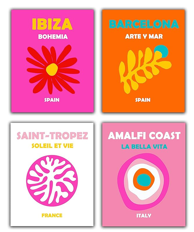 Preppy Travel Prints No.30 Wall Art Decor - Set of 4-8x10 UNFRAMED Abstract Aesthetic Boho Indie ... | Amazon (US)
