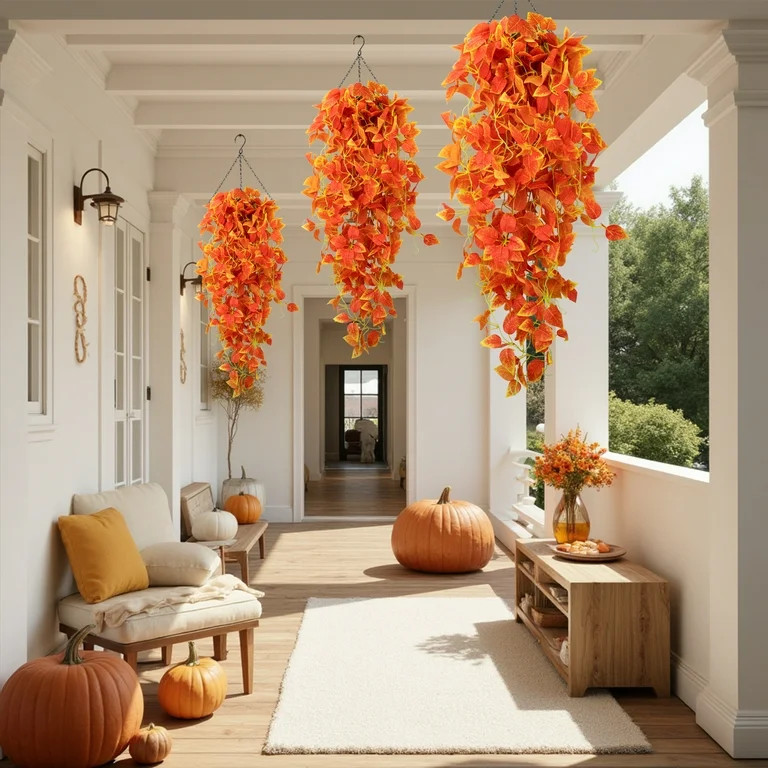 Scidweet Fall Artificial Hanging Plants, 4 Pack Faux Pothos Vines Autumn Hanging Fake Plants Wall... | Walmart (US)