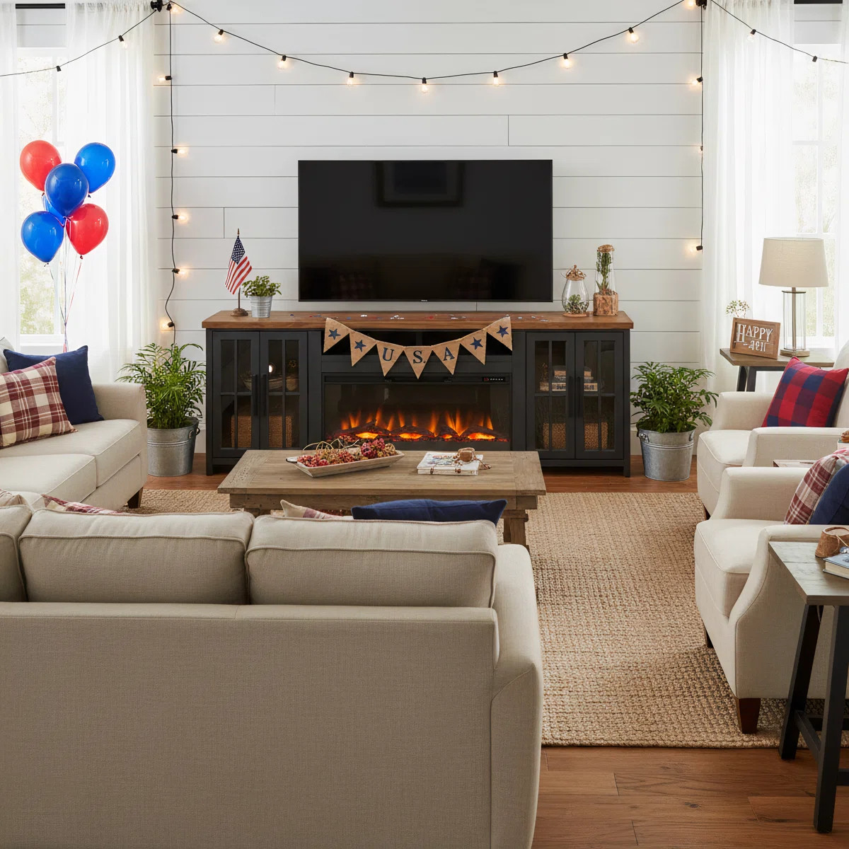 Brixham 97" Farmhouse Fireplace TV Stand for TVs up to 100", 42" Electric Fireplace, Wood & Glass... | Wayfair North America