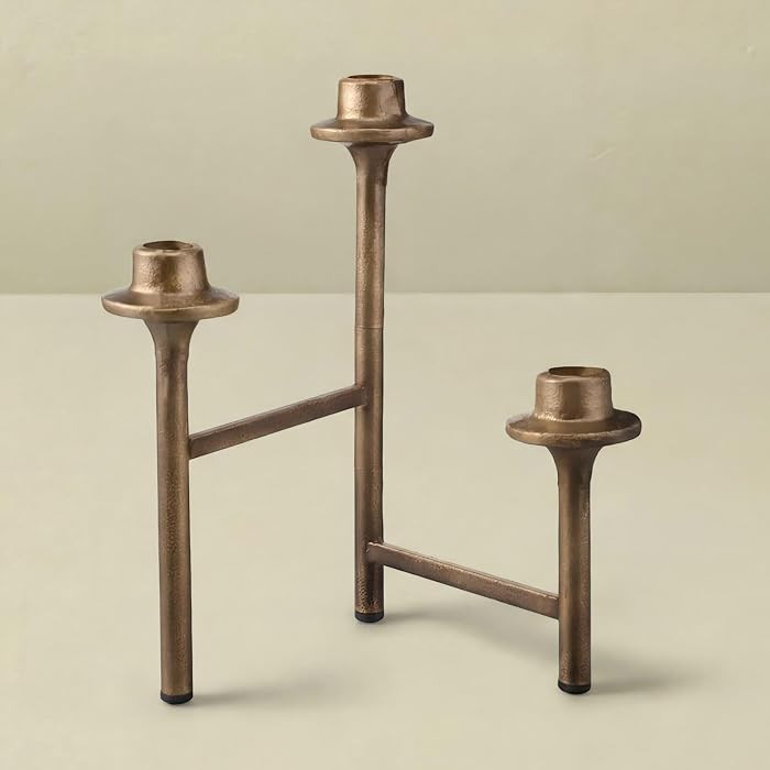 3 Arm Taper Brass Candelabra Vintage Foldable Metal Candle Holder for Fireplace Mantel Entryway T... | Amazon (US)
