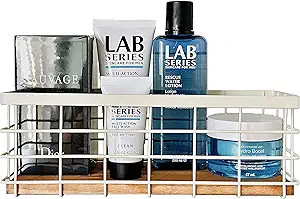 Small Wooden Metal Wire Storage Basket Bin for Toilet, Coffee Pod cups, Towel, Shampoo, Cosmetic,... | Amazon (US)