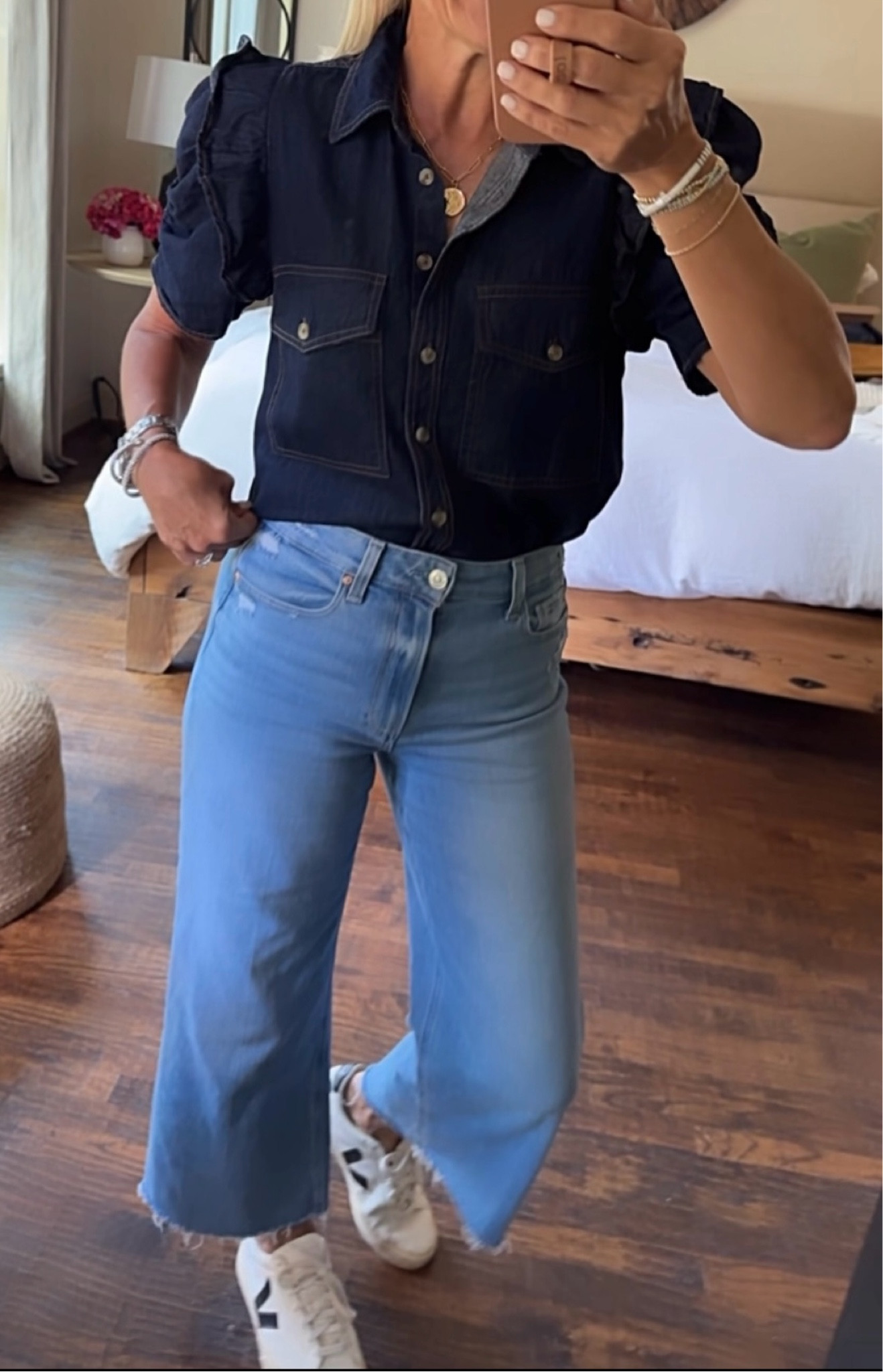 Such a uniques denim shirt. Wearing small and fully stocked again 
With the Paige cropped wide leg denim 

All included in the 30% off 
Code CINDY30

#LTKSaleAlert #LTKStyleTip #LTKGiftGuide