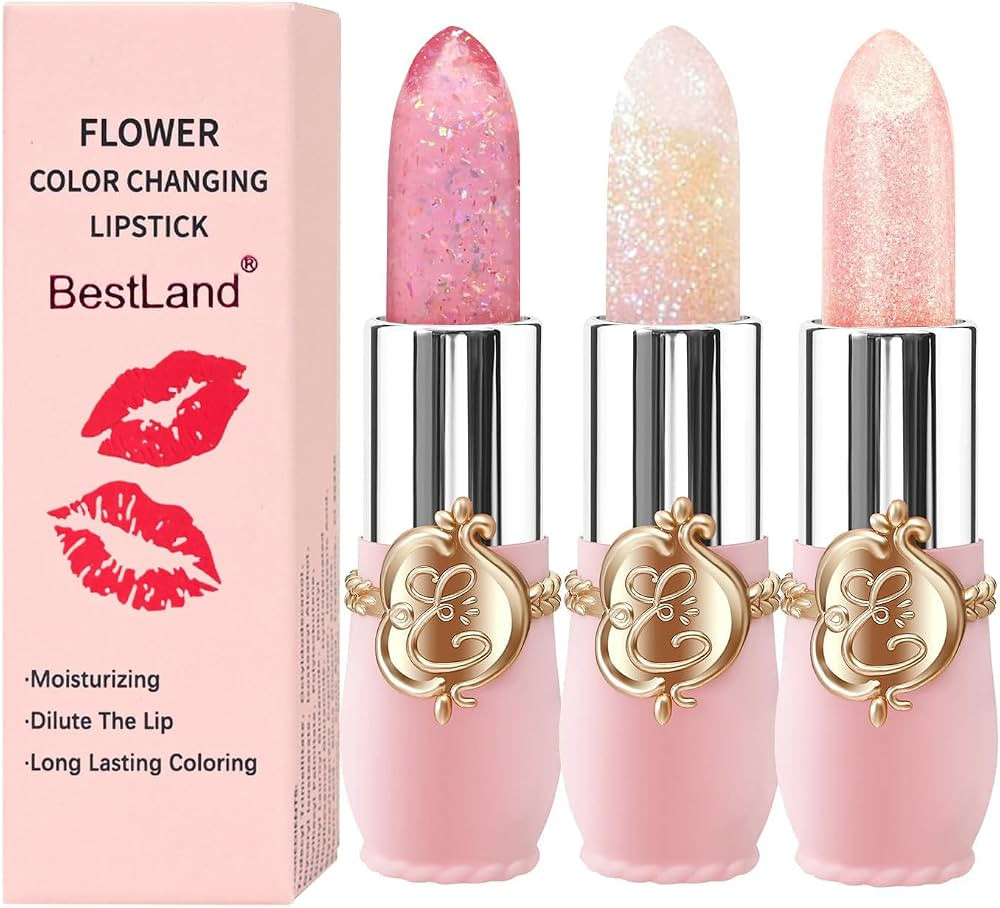 BestLand 3 Pcs/Set Flower Jelly Lipstick Set Temperature Change Moisturizer Long Lasting Nutritio... | Amazon (US)