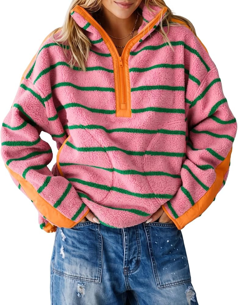 Fisoew Womens Fleece Sweatshirt Quarter Zip Pullover Winter Warm Coats | Amazon (US)
