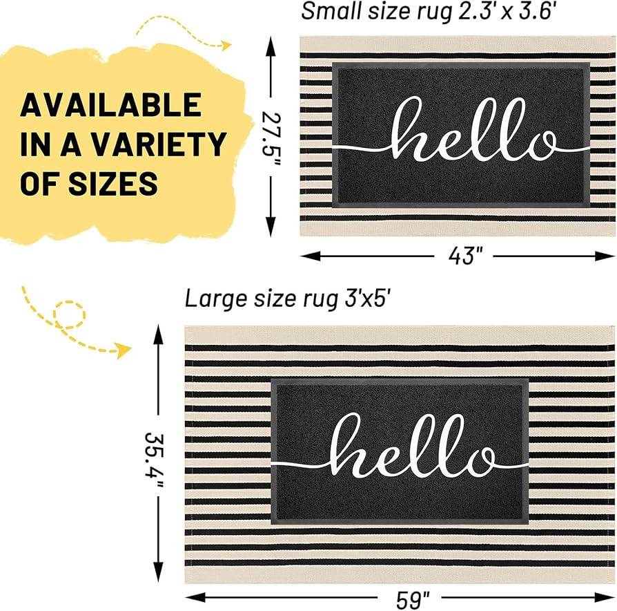 KILOCOCO Beige Striped Rug - 3'X5' Front Door Mat Outdoor, Welcome Mats Rug Outdoor, Cotton Washa... | Amazon (US)