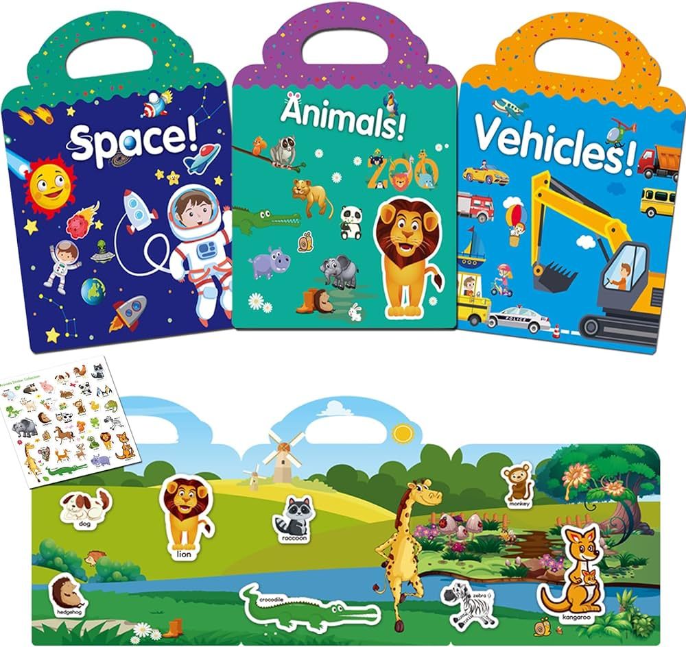 3 Pack Sticker Books for Toddlers 2-4 Years, Reusable Sticker Books for Toddlers 1-3, Easter Gift... | Amazon (US)